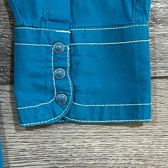 Vintage Y2K Ariat Western Pearl Snap Shirt Teal Rhinestone Rodeo Women’s XL - Picture 5 of 8